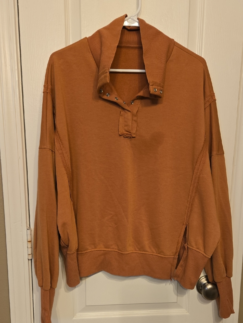 SHEIN Rust Brown Ribbed Neck Sweatshirt